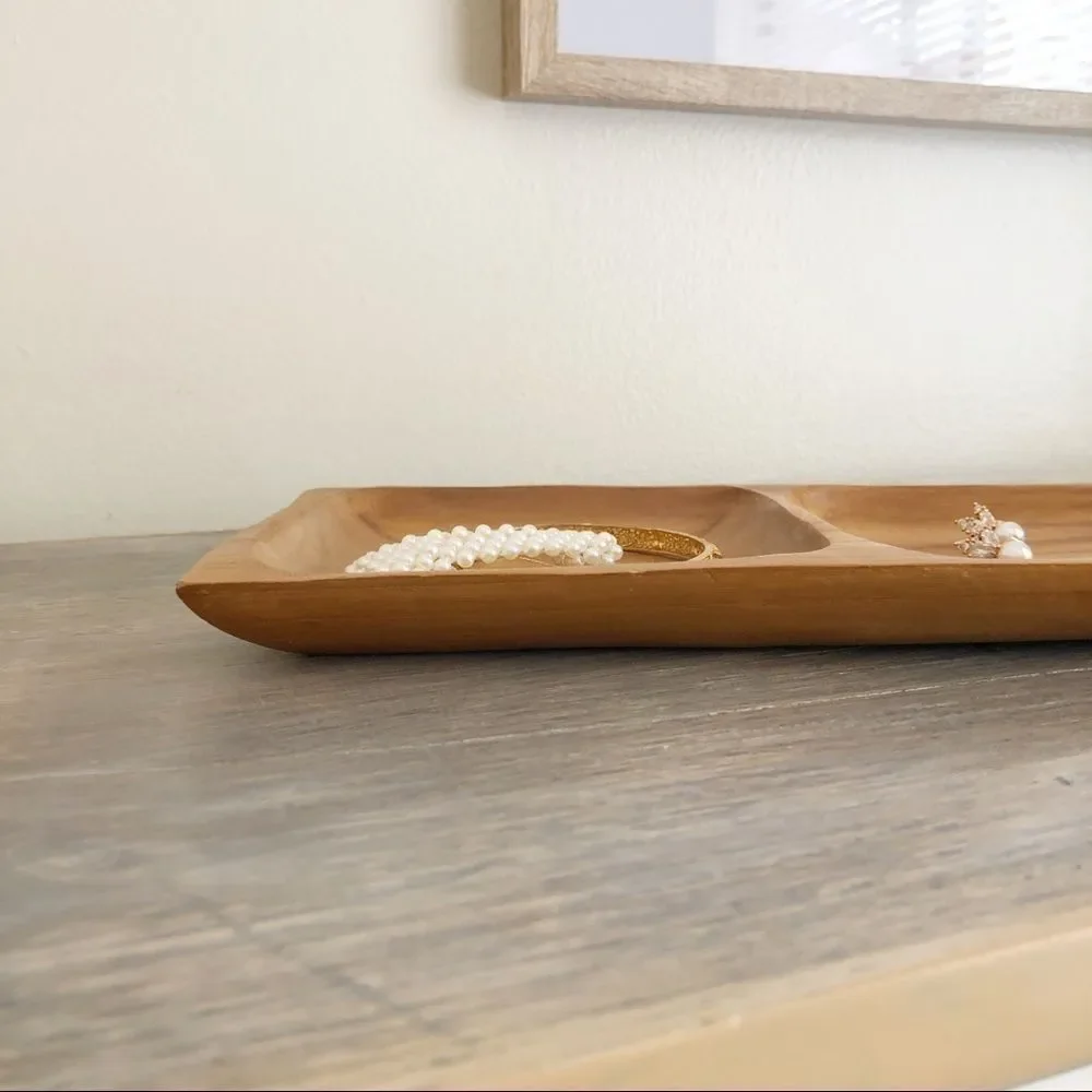 Vintage hand carved Teakwood trinket tray